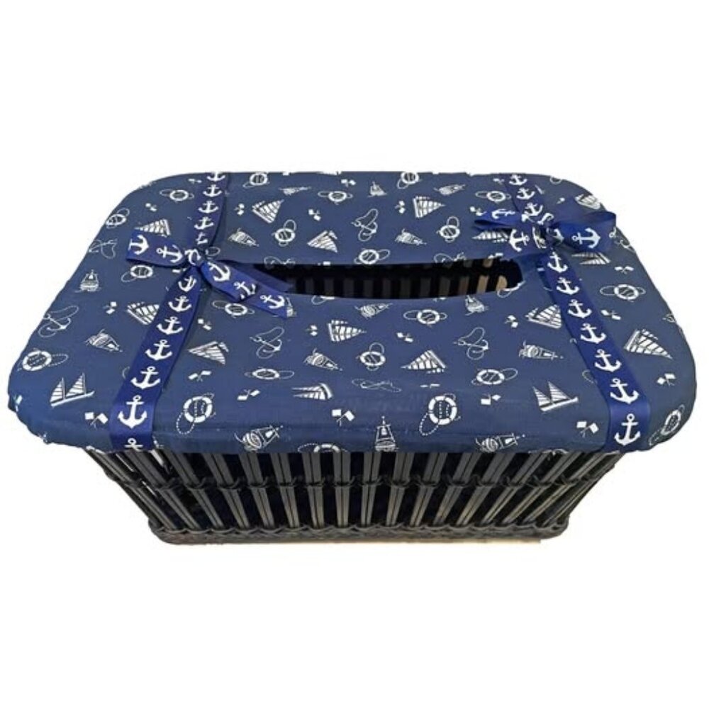 Handmade Nautical Coastal Navy and White Wedding Card Basket